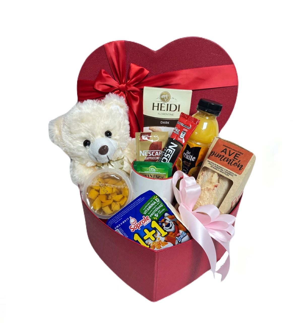 Desayuno enamorados con peluche y tableta de chocolate de 85 gr